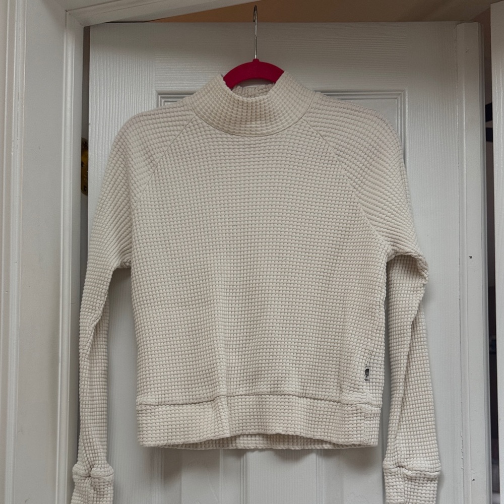North Face Cozy Waffle-Knit Mock Neck Sweater - Cream